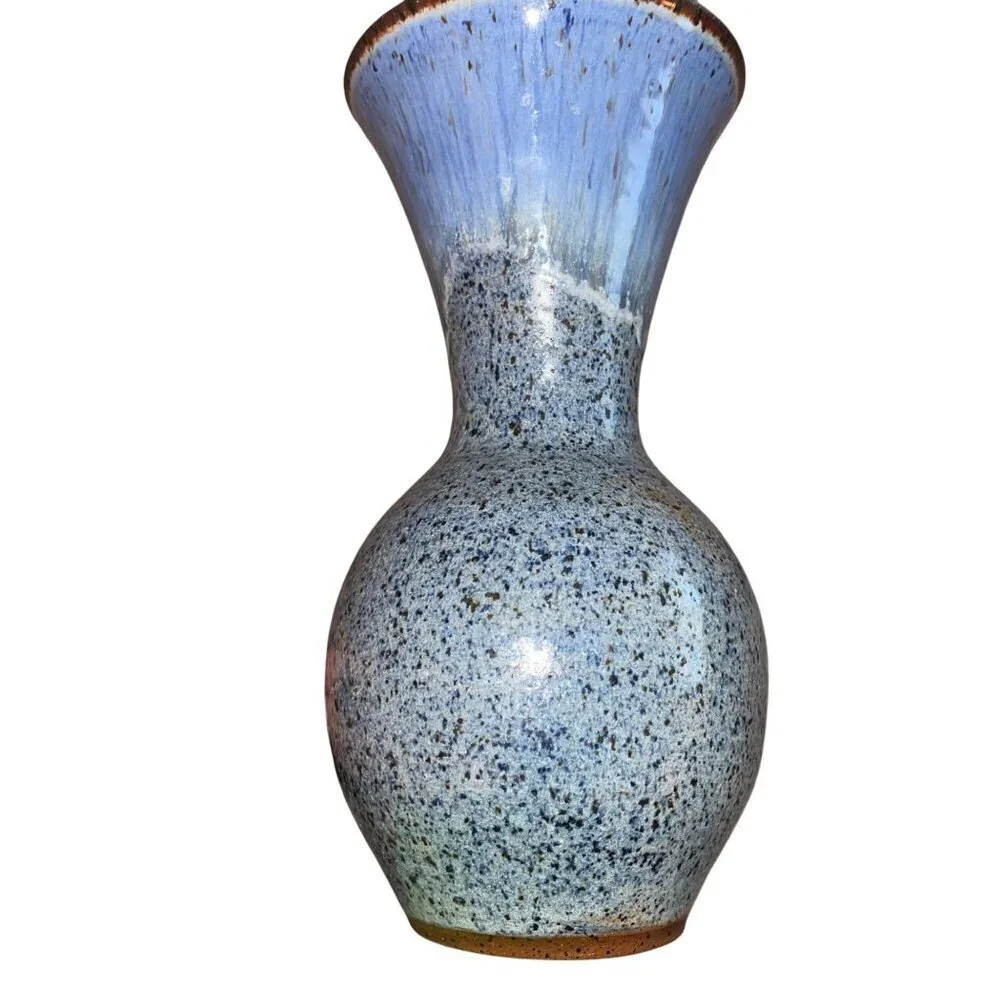 David Stewart Vintage Vase Blue Brown Stoneware Decor Collectible